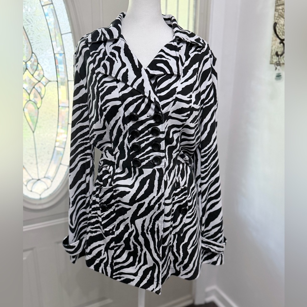 HeartSoul Zebra Print Trench Style Jacket Black White Size XL
